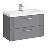 Roxbury Deco Fluted 800mm Grey Vanity Unit - Wall Hung 2-Drawer Unit & Chrome Handles