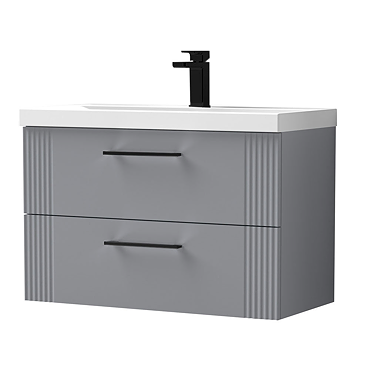 Roxbury Deco Fluted 800mm Grey Vanity Unit - Wall Hung 2-Drawer Unit & Matt Black Handles