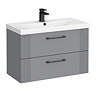 Roxbury Deco Fluted 800mm Grey Vanity Unit - Wall Hung 2-Drawer Unit & Matt Black Handles