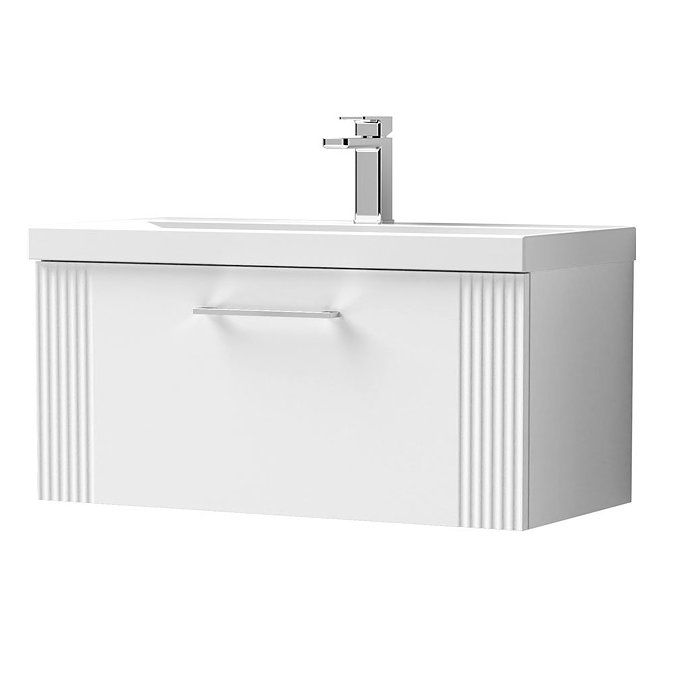 Roxbury Deco Fluted 800mm White Vanity Unit - Wall Hung 1 Drawer Unit & Chrome Handle