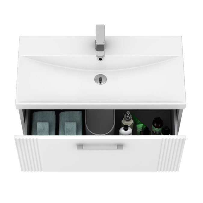 Roxbury Deco Fluted 800mm White Vanity Unit - Wall Hung 1 Drawer Unit & Chrome Handle