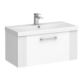 Roxbury Deco Fluted 800mm White Vanity Unit - Wall Hung 1 Drawer Unit & Chrome Handle