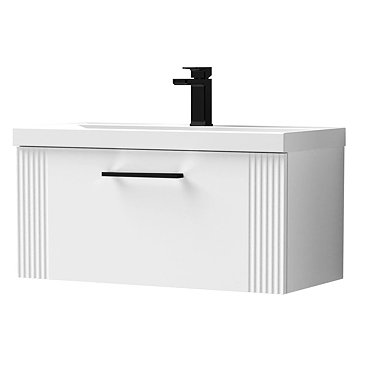 Roxbury Deco Fluted 800mm White Vanity Unit - Wall Hung 1-Drawer Unit & Matt Black Handle