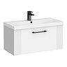 Roxbury Deco Fluted 800mm White Vanity Unit - Wall Hung 1-Drawer Unit & Matt Black Handle