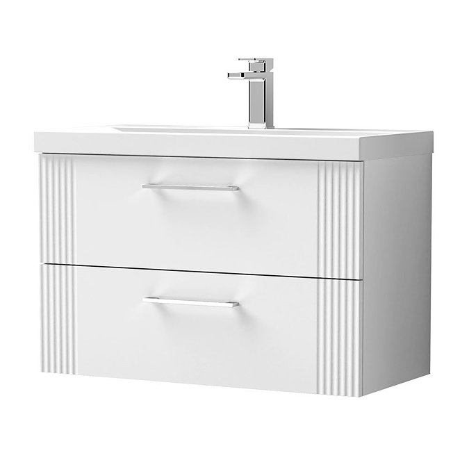 Roxbury Deco Fluted 800mm White Vanity Unit - Wall Hung 2-Drawer Unit & Chrome Handles