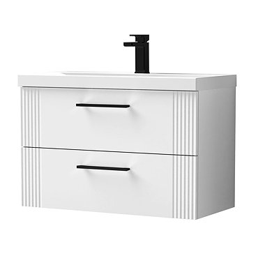 Roxbury Deco Fluted 800mm White Double Drawer Wall Hung Vanity Unit