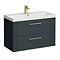 Roxbury Deco Fluted 800mm Anthracite Grey Vanity Unit - Wall Hung 2-Drawer Unit & Brushed Brass Handles