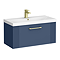 Roxbury Deco Fluted 800mm Blue Vanity Unit - Wall Hung 1-Drawer Unit & Brushed Brass Handle