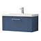 Roxbury Deco Fluted 800mm Blue Vanity Unit - Wall Hung 1 Drawer Unit & Chrome Handle