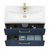 Roxbury Deco Fluted 800mm Blue Vanity Unit - Wall Hung 2-Drawer Unit & Brushed Brass Handles
