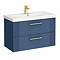 Roxbury Deco Fluted 800mm Blue Vanity Unit - Wall Hung 2-Drawer Unit & Brushed Brass Handles