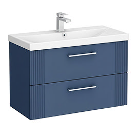 Roxbury Deco Fluted 800mm Blue Vanity Unit - Wall Hung 2-Drawer Unit & Chrome Handles