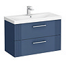 Roxbury Deco Fluted 800mm Blue Vanity Unit - Wall Hung 2-Drawer Unit & Chrome Handles