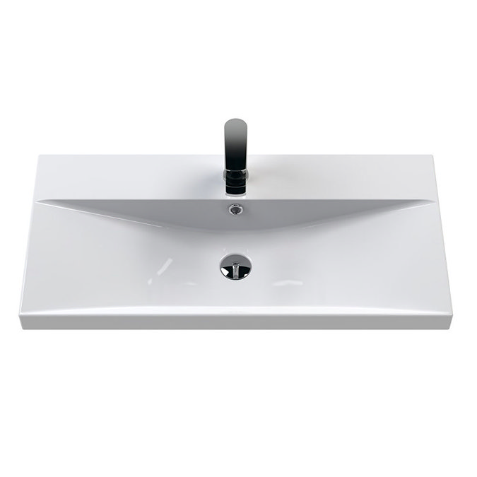 Roxbury Deco Fluted 800mm Blue Vanity Unit - Wall Hung 2-Drawer Unit & Matt Black Handles