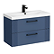 Roxbury Deco Fluted 800mm Blue Vanity Unit - Wall Hung 2-Drawer Unit & Matt Black Handles