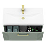 Roxbury Deco Fluted 800mm Green Vanity Unit - Wall Hung 1-Drawer Unit & Brushed Brass Handle