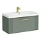 Roxbury Deco Fluted 800mm Green Vanity Unit - Wall Hung 1-Drawer Unit & Brushed Brass Handle