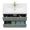 Roxbury Deco Fluted 800mm Green Vanity Unit - Wall Hung 2-Drawer Unit & Brushed Brass Handles