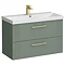 Roxbury Deco Fluted 800mm Green Vanity Unit - Wall Hung 2-Drawer Unit & Brushed Brass Handles