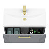 Roxbury Deco Fluted 800mm Grey Vanity Unit - Wall Hung 1-Drawer Unit & Brushed Brass Handle