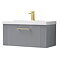 Roxbury Deco Fluted 800mm Grey Vanity Unit - Wall Hung 1-Drawer Unit & Brushed Brass Handle