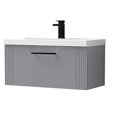 Roxbury Deco Fluted 800mm Grey Vanity Unit - Wall Hung 1-Drawer Unit & Matt Black Handle