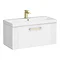 Roxbury Deco Fluted 800mm White Vanity Unit - Wall Hung 1-Drawer Unit & Brushed Brass Handle