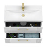 Roxbury Deco Fluted 800mm White Vanity Unit - Wall Hung 2-Drawer Unit & Brushed Brass Handles