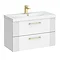 Roxbury Deco Fluted 800mm White Vanity Unit - Wall Hung 2-Drawer Unit & Brushed Brass Handles