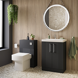 Roxbury Deco Fluted Anthracite Grey Floorstanding Vanity Unit + Toilet Package