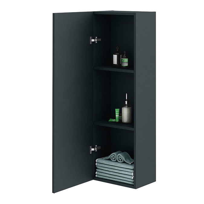 Roxbury Deco Fluted Anthracite Grey Wall Hung Tall Storage Cabinet with Brushed Brass Handle