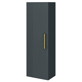 Roxbury Deco Fluted Anthracite Grey Wall Hung Tall Storage Cabinet with Brushed Brass Handle