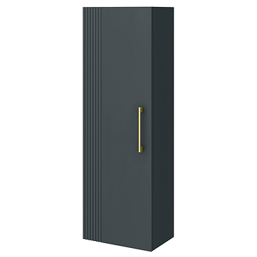 Roxbury Deco Fluted Anthracite Grey Wall Hung Tall Storage Cabinet with Brushed Brass Handle