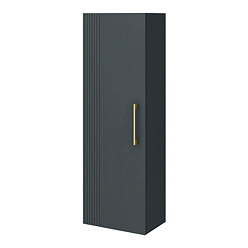 Roxbury Deco Fluted Anthracite Grey Wall Hung Tall Storage Cabinet with Brushed Brass Handle