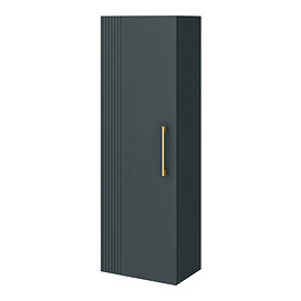 Roxbury Deco Fluted Anthracite Grey Wall Hung Tall Storage Cabinet with Brushed Brass Handle