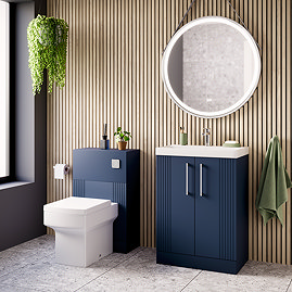 Roxbury Deco Fluted Blue Floorstanding Vanity Unit + Toilet Package (Chrome Flush & Handles)