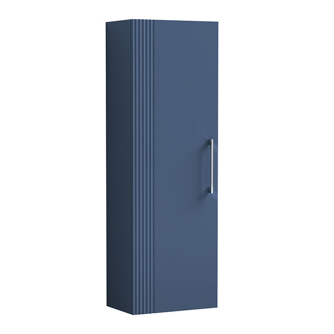 Roxbury Deco Fluted Blue Wall Hung Tall Storage Cabinet With Chrome Handle