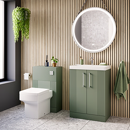 Roxbury Deco Fluted Green Floorstanding Vanity Unit + Toilet Package (Chrome Flush & Handles)