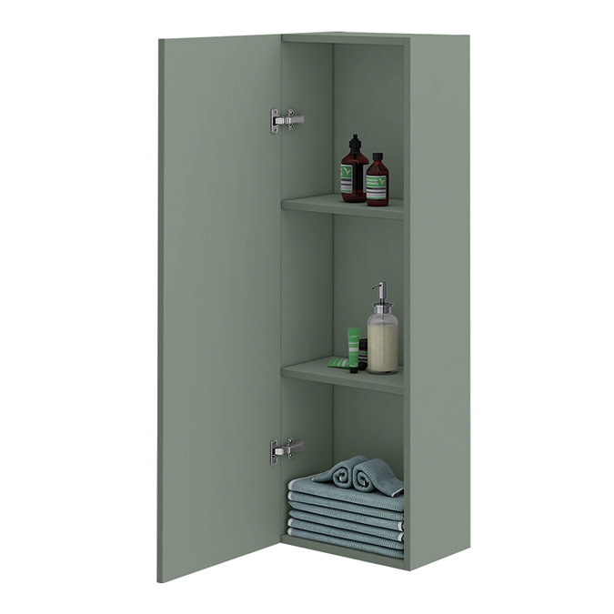 Roxbury Deco Fluted Green Wall Hung Tall Storage Cabinet with Brushed Brass Handle