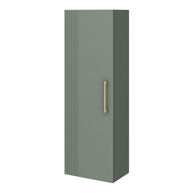 Roxbury Deco Fluted Green Wall Hung Tall Storage Cabinet with Brushed Brass Handle