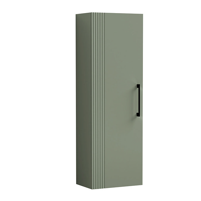 Roxbury Deco Fluted Green Wall Hung Tall Storage Cabinet with Matt Black Handle