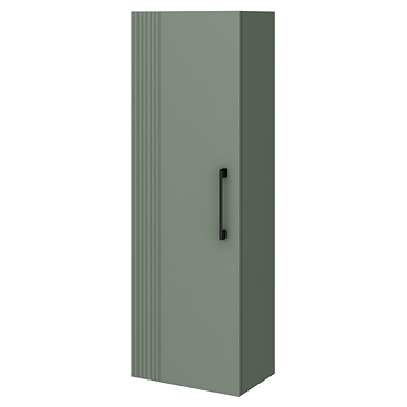 Roxbury Deco Fluted Green Wall Hung Tall Storage Cabinet with Matt Black Handle