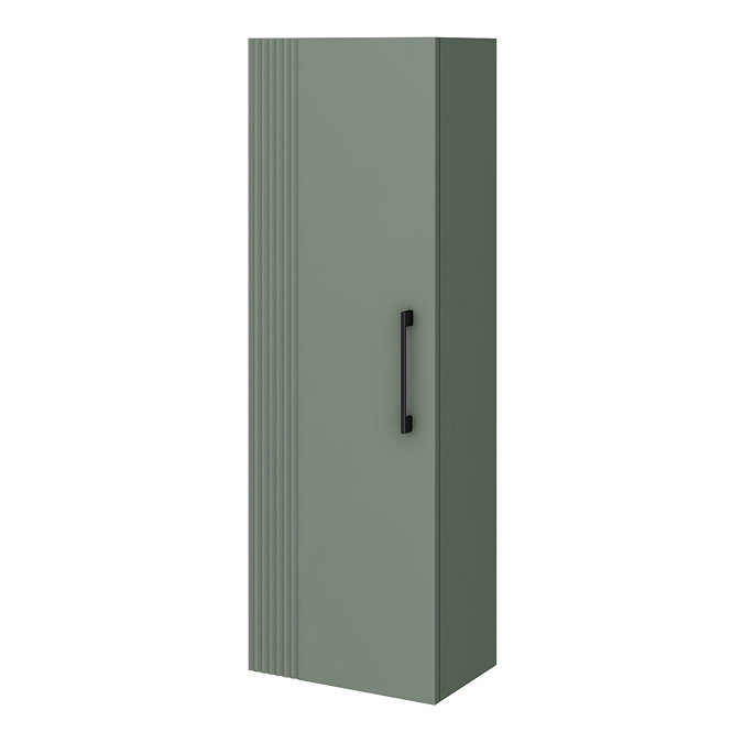 Roxbury Deco Fluted Green Wall Hung Tall Storage Cabinet with Matt Black Handle