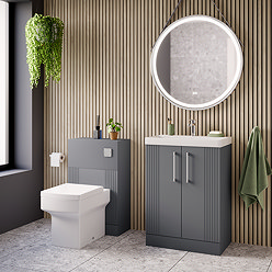 Roxbury Deco Fluted Grey Floorstanding Vanity Unit + Toilet Package (Chrome Flush & Handles)