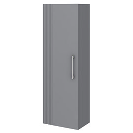 Roxbury Deco Fluted Grey Wall Hung Tall Storage Cabinet With Chrome Handle