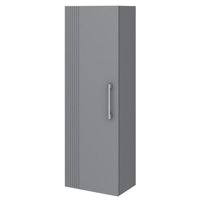 Roxbury Deco Fluted Grey Wall Hung Tall Storage Cabinet With Chrome Handle
