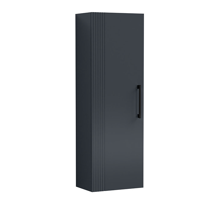 Roxbury Deco Fluted Anthracite Grey Wall Hung Tall Storage Cabinet with Matt Black Handle