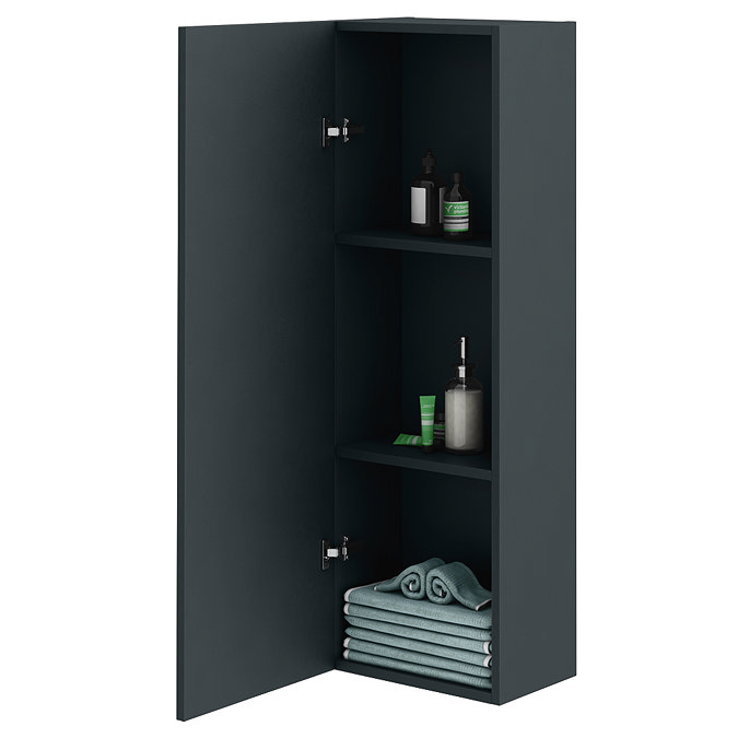 Roxbury Deco Fluted Anthracite Grey Wall Hung Tall Storage Cabinet with Matt Black Handle