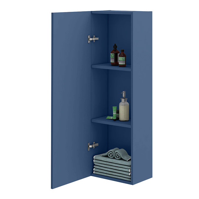 Roxbury Deco Fluted Blue Wall Hung Tall Storage Cabinet with Brushed Brass Handle