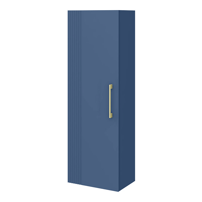 Roxbury Deco Fluted Blue Wall Hung Tall Storage Cabinet with Brushed Brass Handle
